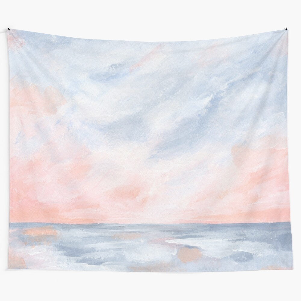 Vibrant pink and orange sunrise seascape acrylic tapestry