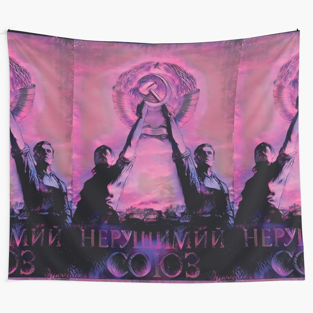 Surreal and trippy tapestry with communist and Soviet union imagery