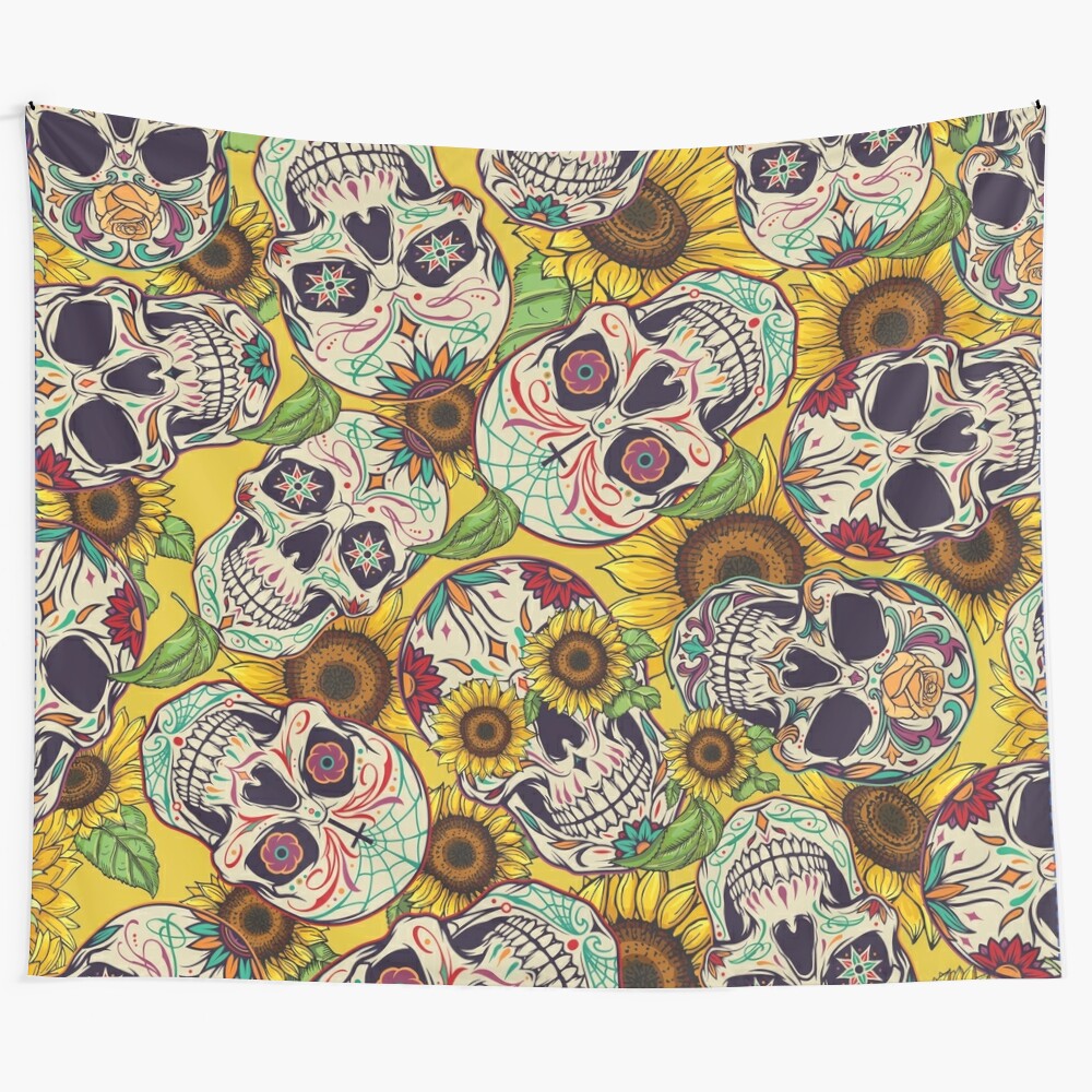 Skull Sunflower Floral Tapestry Wall Hanging