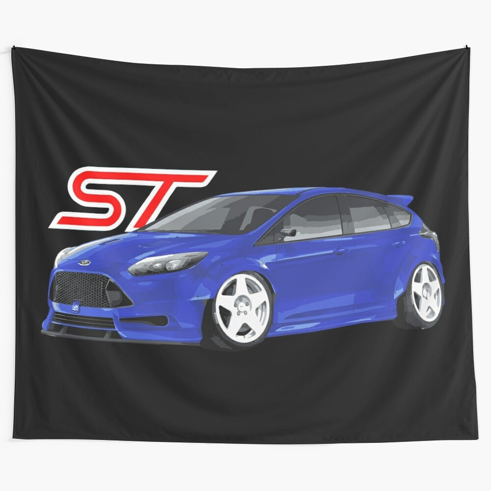 Blue Ford Focus ST mk3 high-performance hatchback