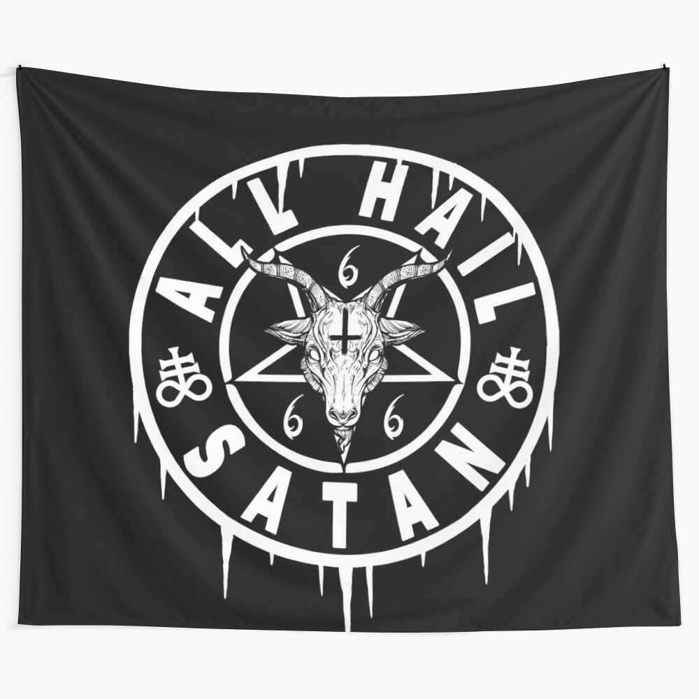 Satanic tapestry featuring Baphomet symbol and occult imagery