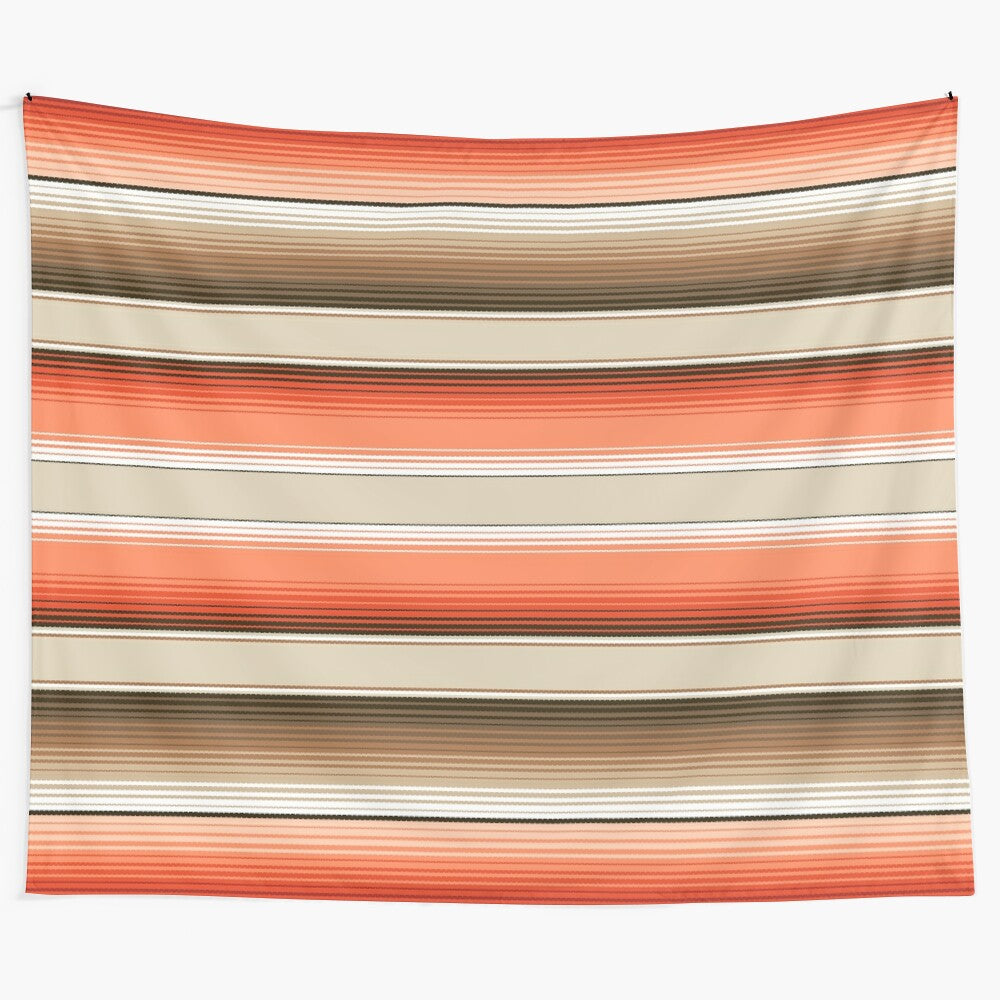 Southwestern serape blanket tapestry with navajo white, burnt orange, and brown stripes