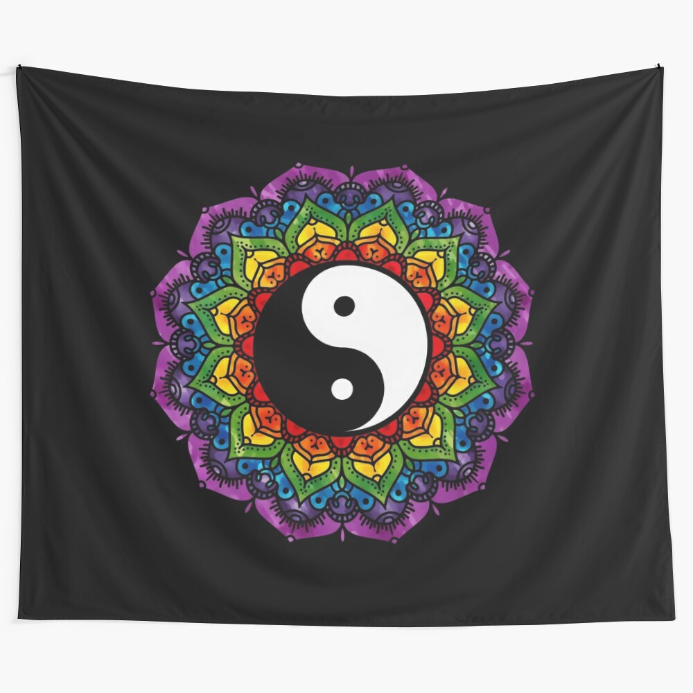 Yin Yang Mandala Tapestry with Chakra Colors