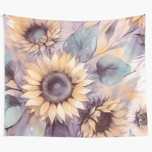 Vibrant watercolor sunflower tapestry with abstract floral design