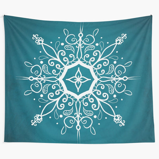 Teal and white mandala tapestry for home decor and meditation