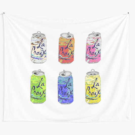 La Croix-inspired tapestry wall art featuring the iconic La Croix can design