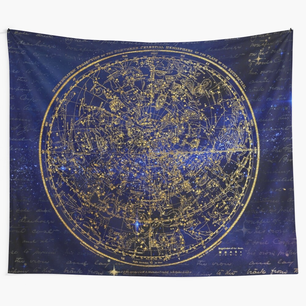 Vintage northern hemisphere constellations star map tapestry wall art