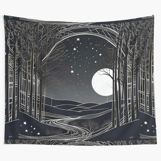 Mesmerizing full moon and starry sky tapestry with haunting forest landscape