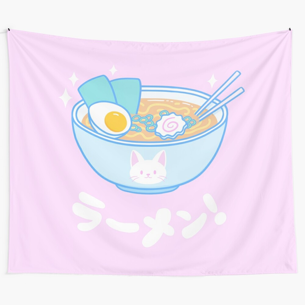 Cute ramen illustration tapestry with pastel colors and kawaii elements