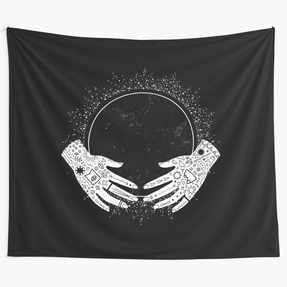 Mystical moon tapestry with lunar phases and celestial elements