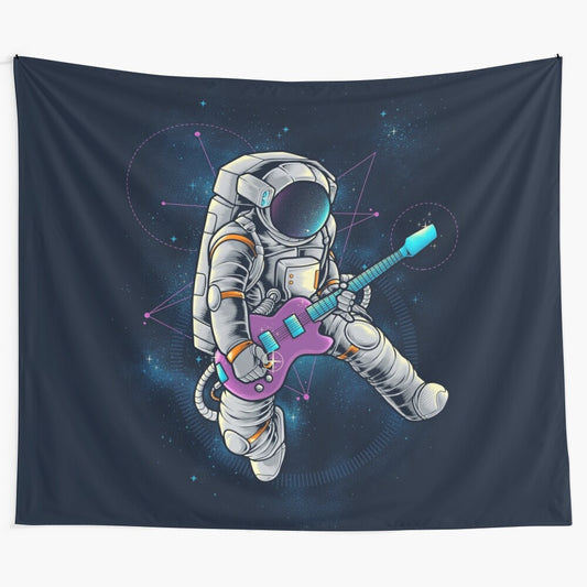 Spacebeat inspired tapestry featuring an astronaut rocker in the cosmos