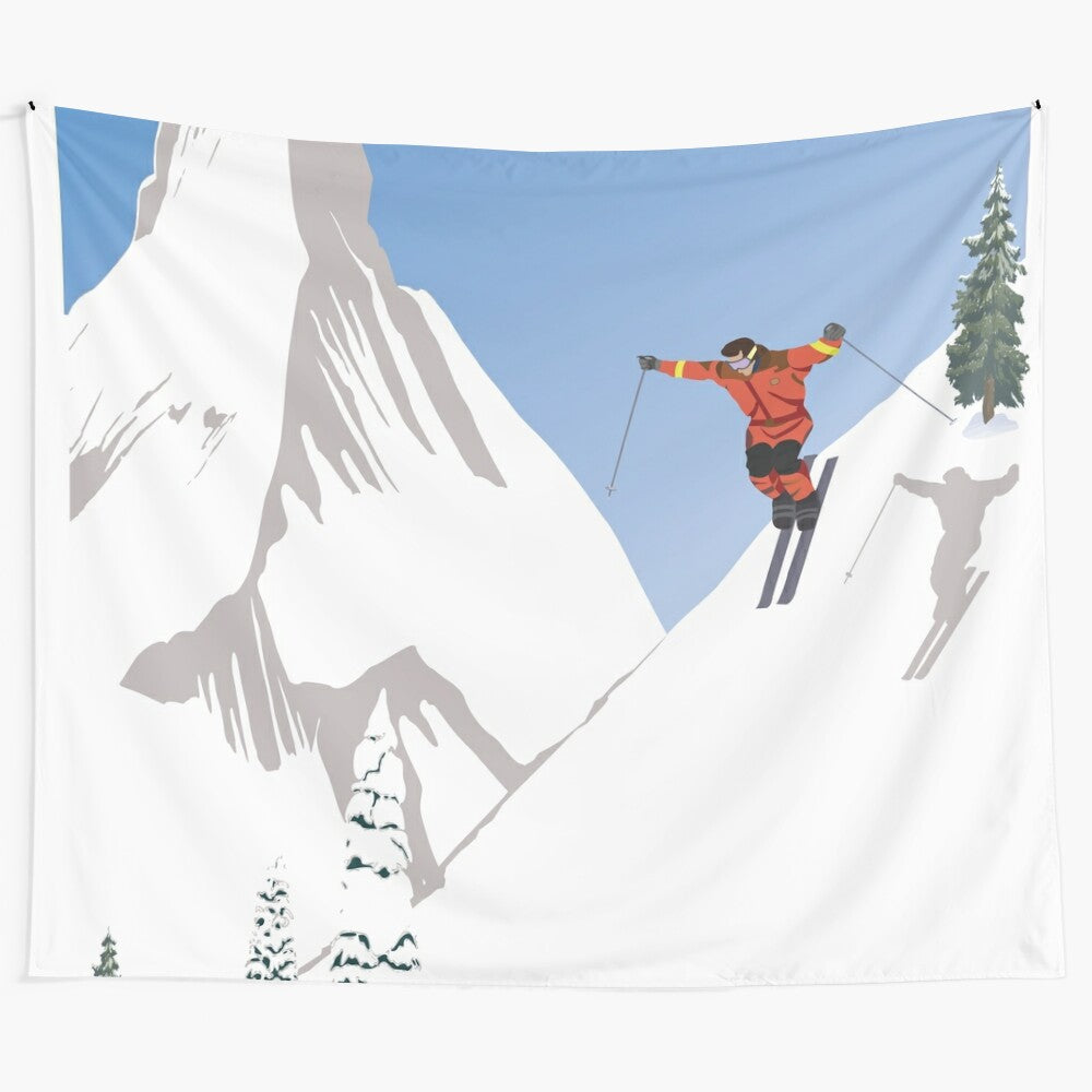 Vintage-inspired tapestry featuring the scenic village of Zermatt, Switzerland and the iconic Matterhorn mountain.