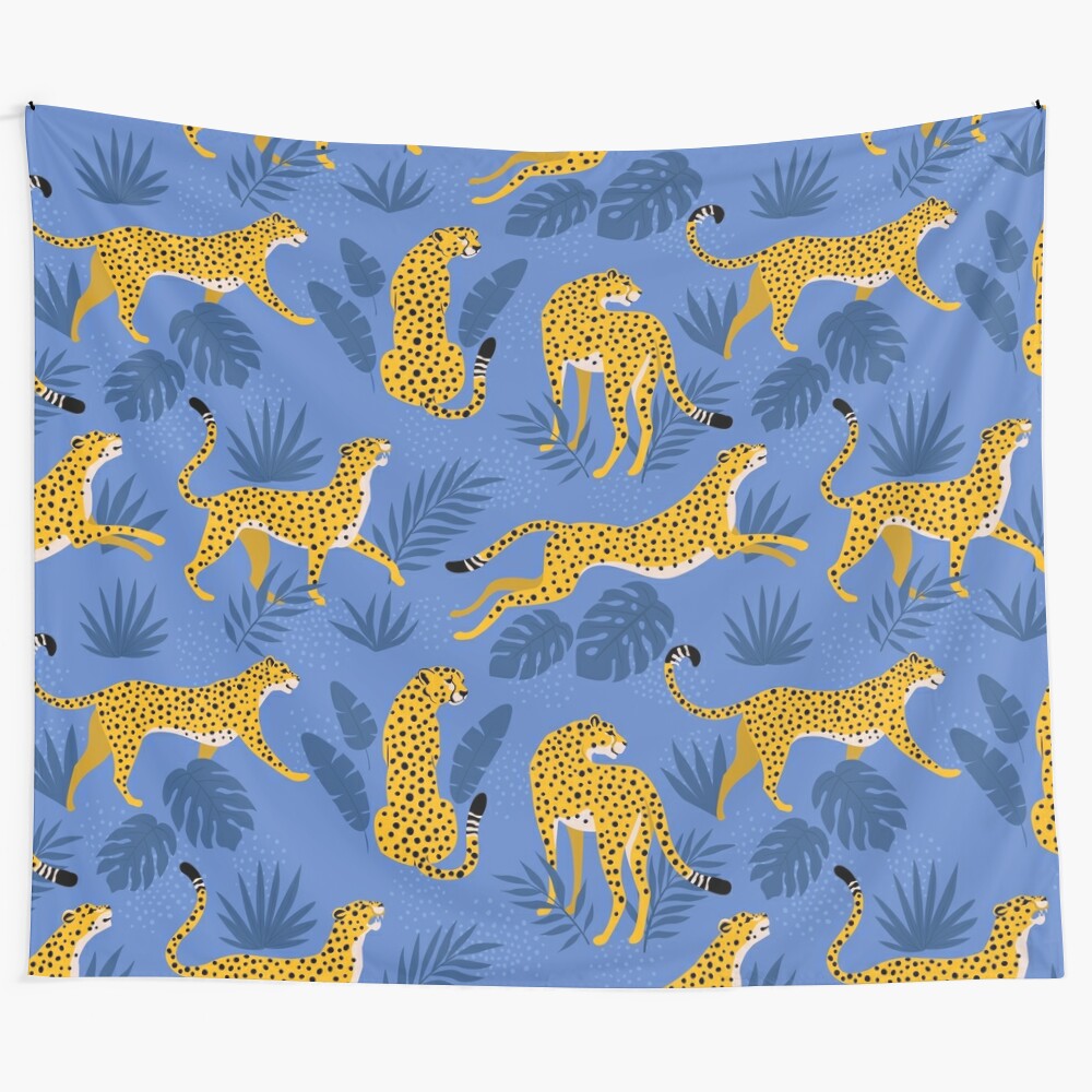 Blue cheetah pattern tapestry