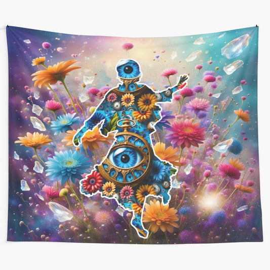 Colorful and whimsical flower time dancer tapestry wall art