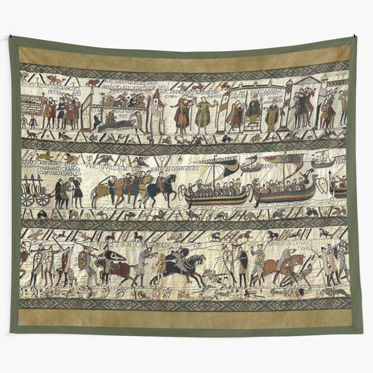 Detailed medieval tapestry depicting the Battle of Hastings