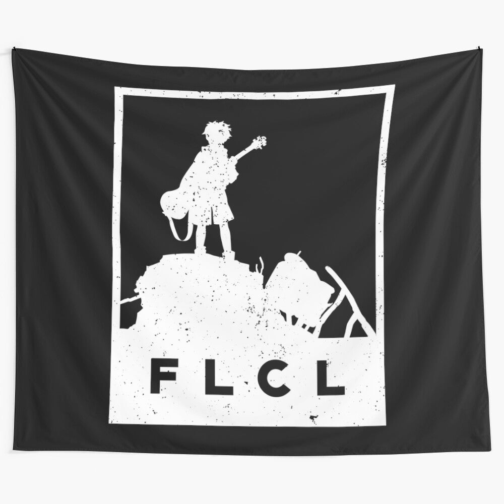 FLCL-inspired tapestry featuring vibrant anime-style artwork