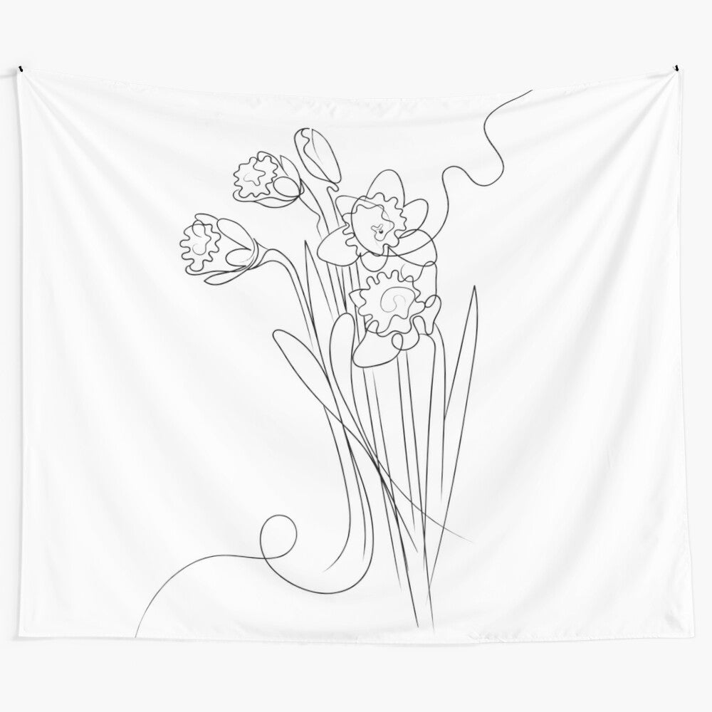 Daffodil line drawing tapestry with flowing, contemporary design