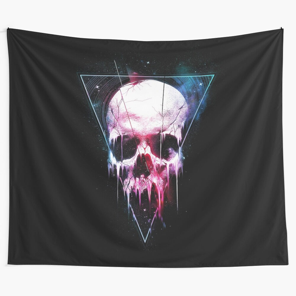 Cosmic skull tapestry with stars and galaxy design