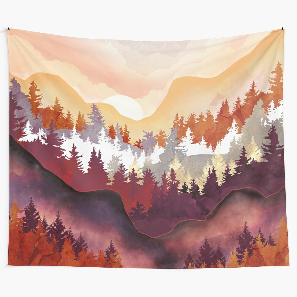 Amber Forest Tapestry - Captivating nature landscape artwork