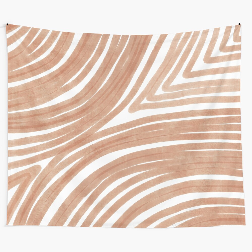 Warm-toned abstract line art and geometric pattern tapestry