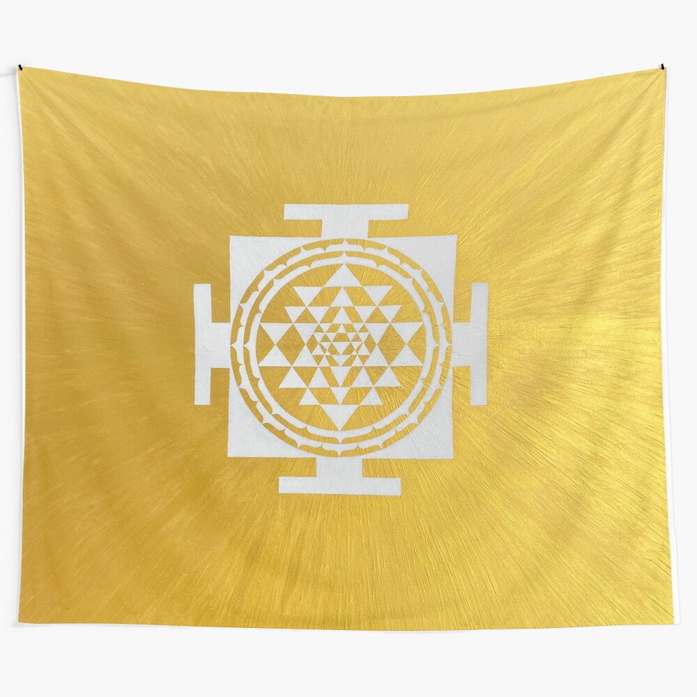 Shri Yantra inspired white tapestry wall hanging