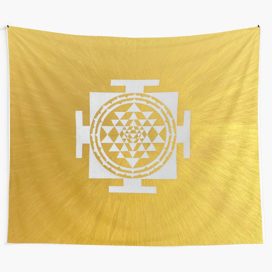 Shri Yantra inspired white tapestry wall hanging