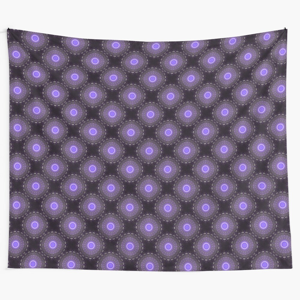 Vibrant dandelion firework mandala pattern in purple wall tapestry