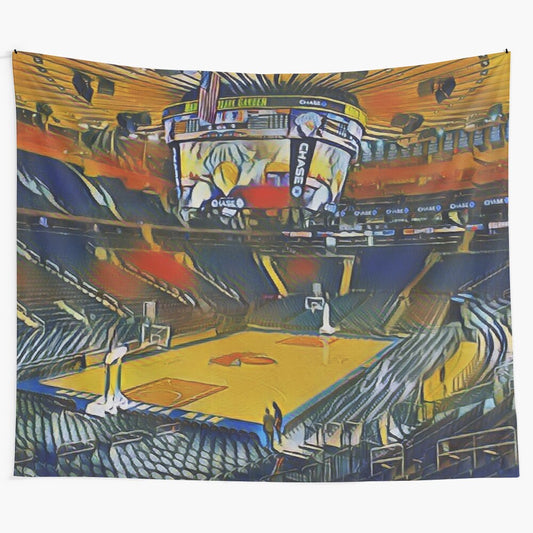 Tapestry depicting Madison Square Garden, a famous arena in New York City