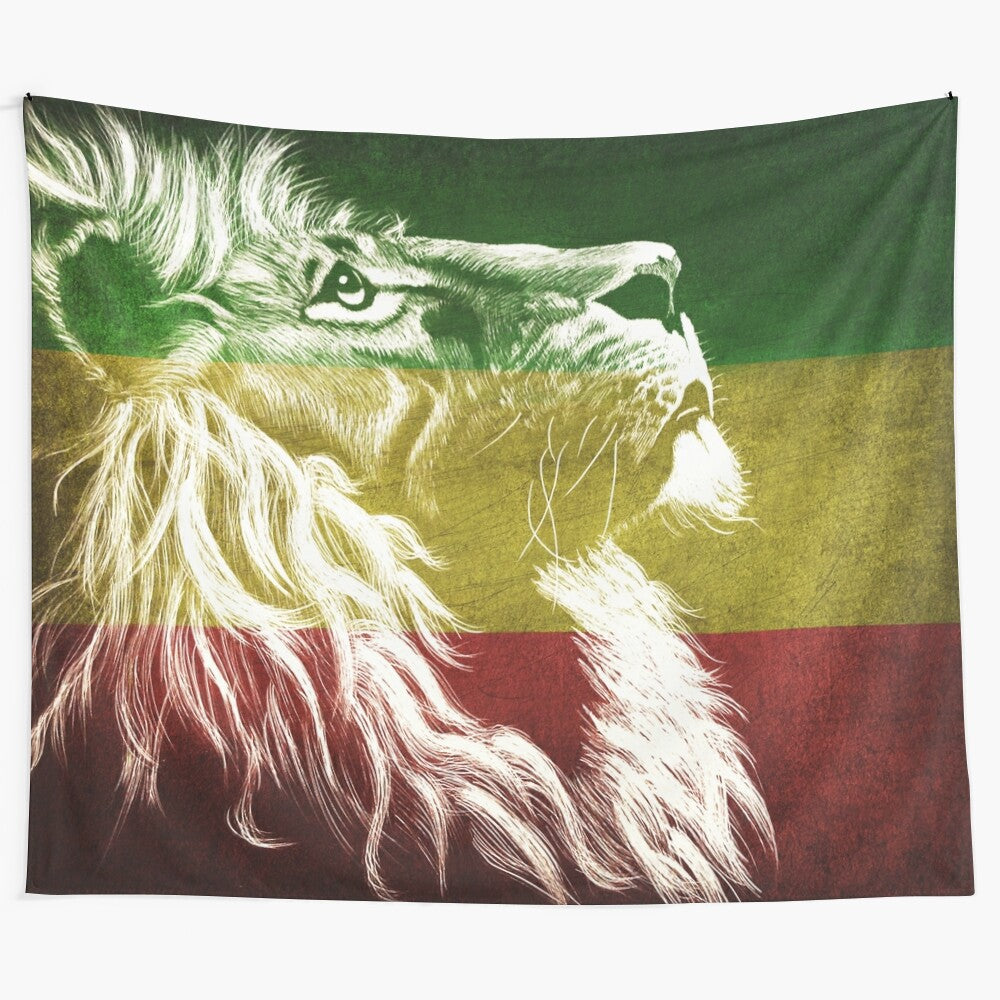 Rasta tapestry featuring a majestic lion of Judah design