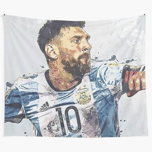 Lionel Messi Inspired Watercolor Portrait Tapestry