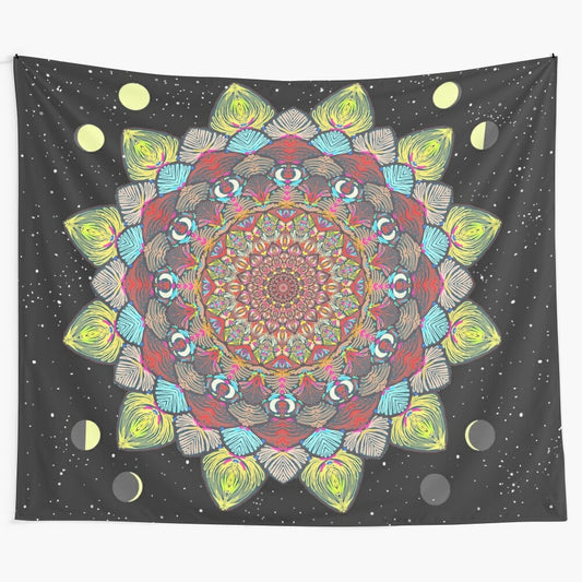 Colorful sun moon mandala tapestry with intricate design