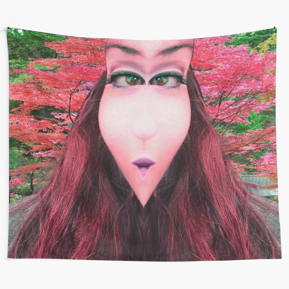 Tree spirit tapestry with abstract floral and nature-inspired design