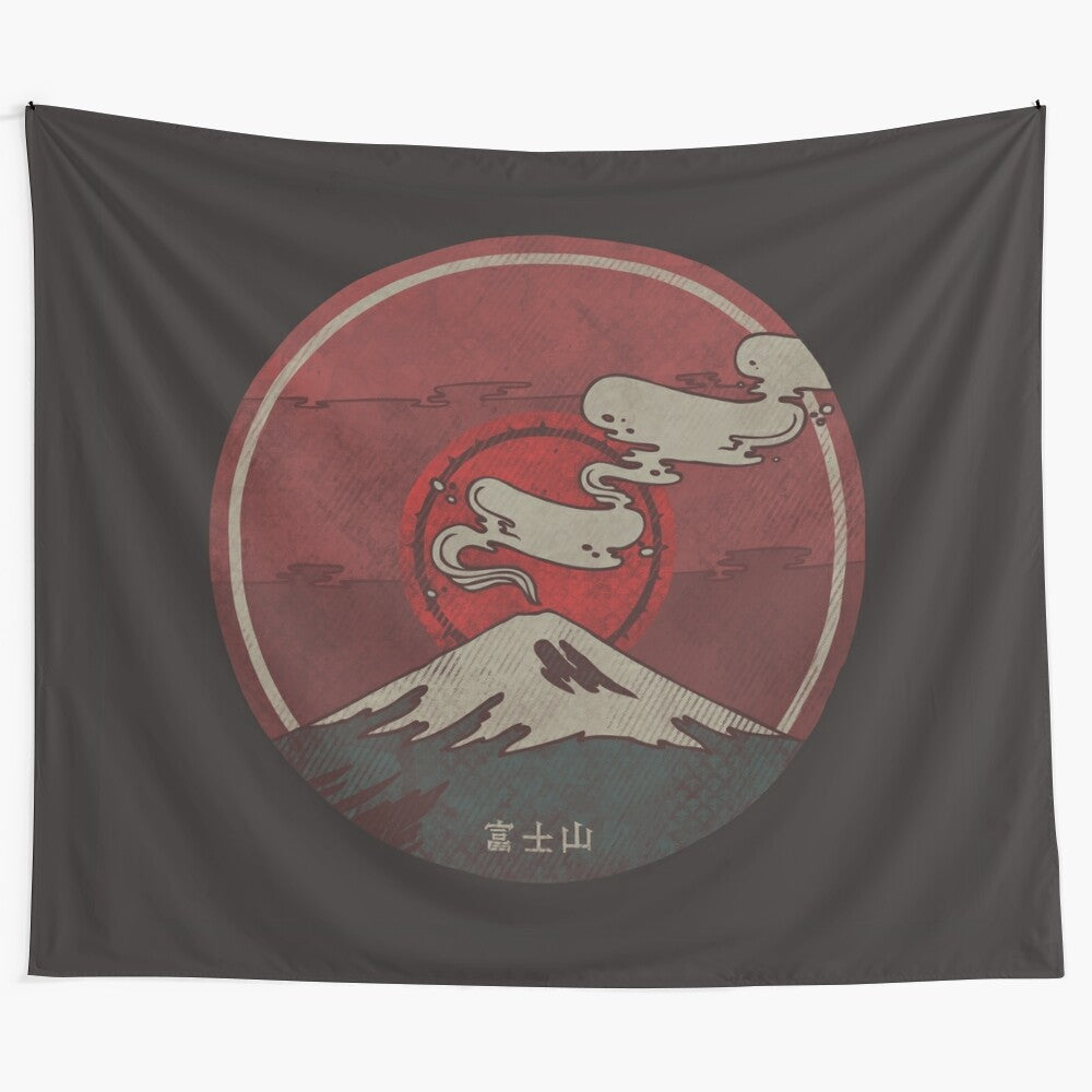 Geometric Fujisan mountain tapestry with natural elements