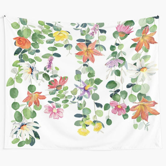 Flowers and eucalyptus garland botanical wall tapestry