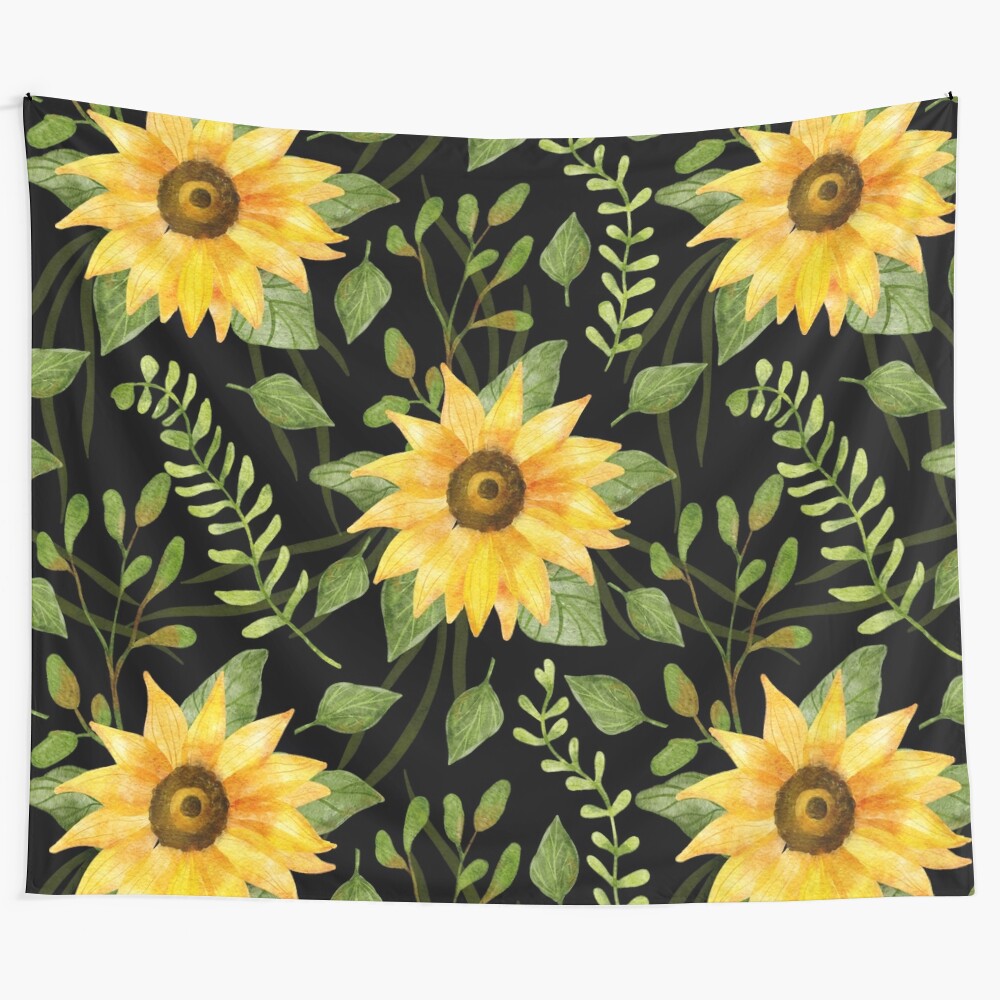 Vibrant wild sunflower floral pattern tapestry for bohemian home decor