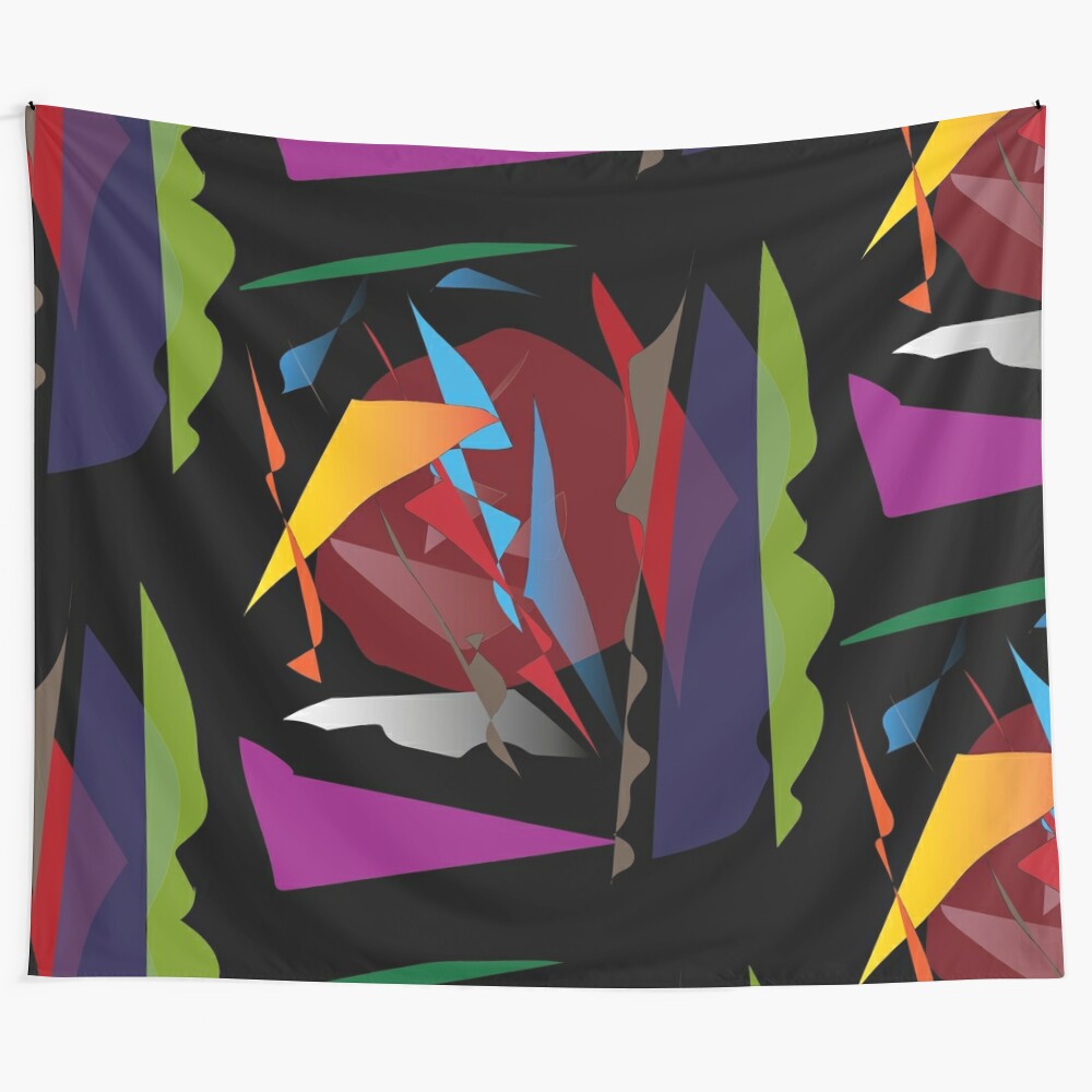 Cubist Halloween Tapestry featuring vibrant, vintage-inspired artwork