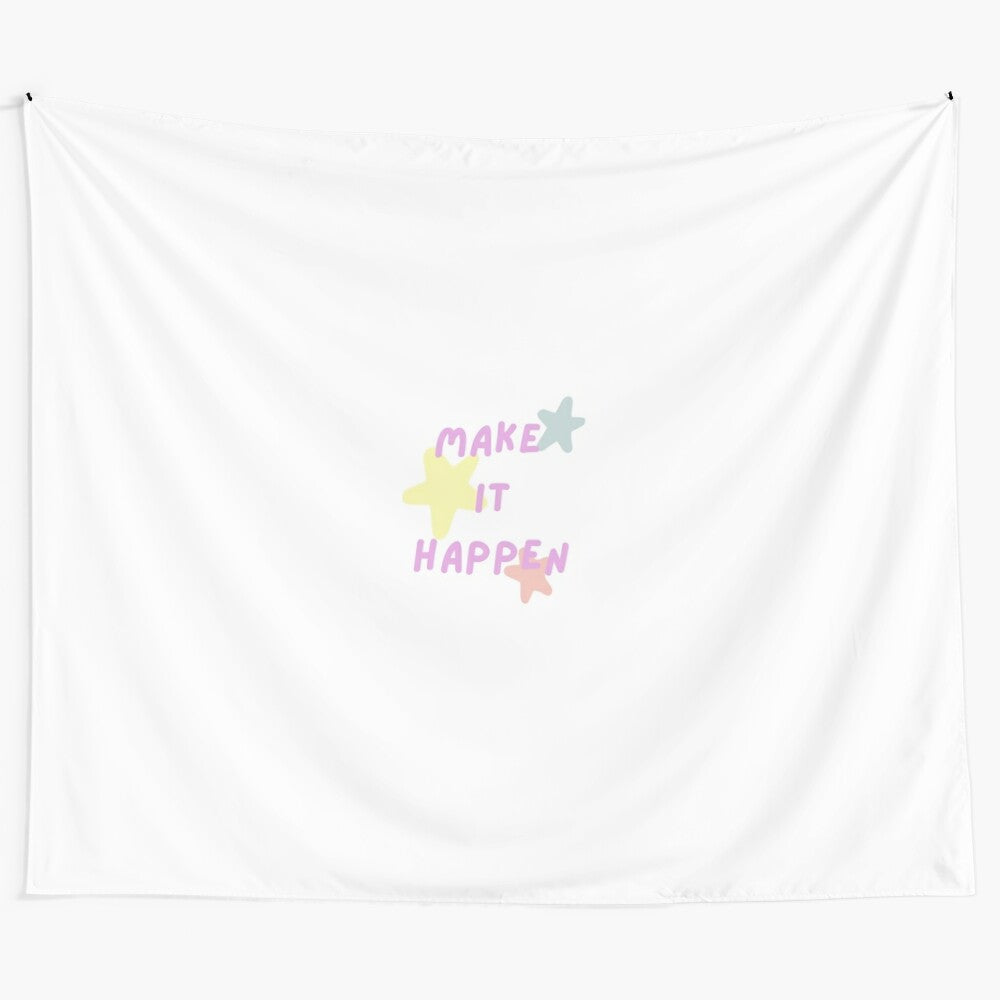 Pastel-colored tapestry featuring a starry night sky and the phrase "Make It Happen"