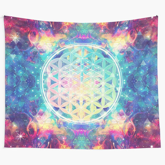 Vibrant Flower of Life Tapestry showcasing sacred geometry and nature's beauty