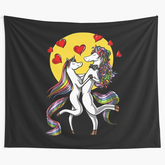 Cute unicorn couple tapestry depicting a romantic and magical unicorn pair