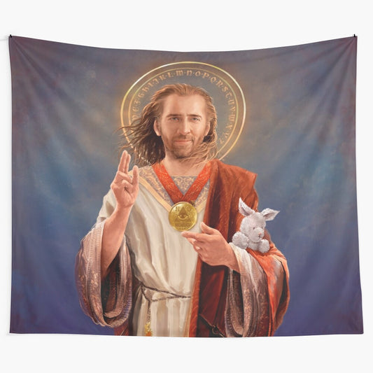 Unique Nicolas Cage "Saint Nicolas of Cage" religious pop art tapestry