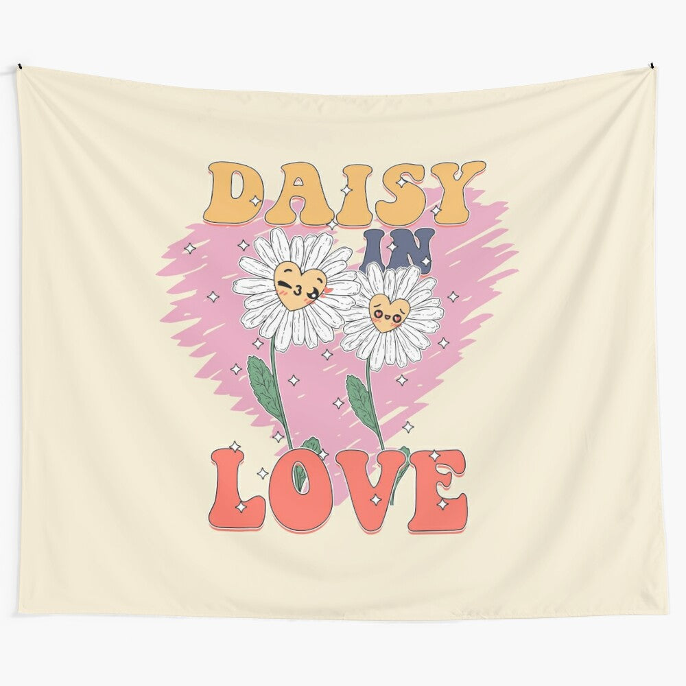 Colorful daisy floral tapestry with a hippie, boho aesthetic