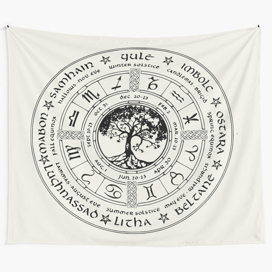 Wheel of the Year Tapestry featuring the Celtic Tree of Life and pagan symbols