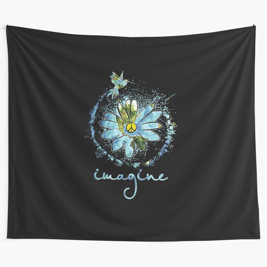 Colorful hippie flower tapestry with psychedelic design