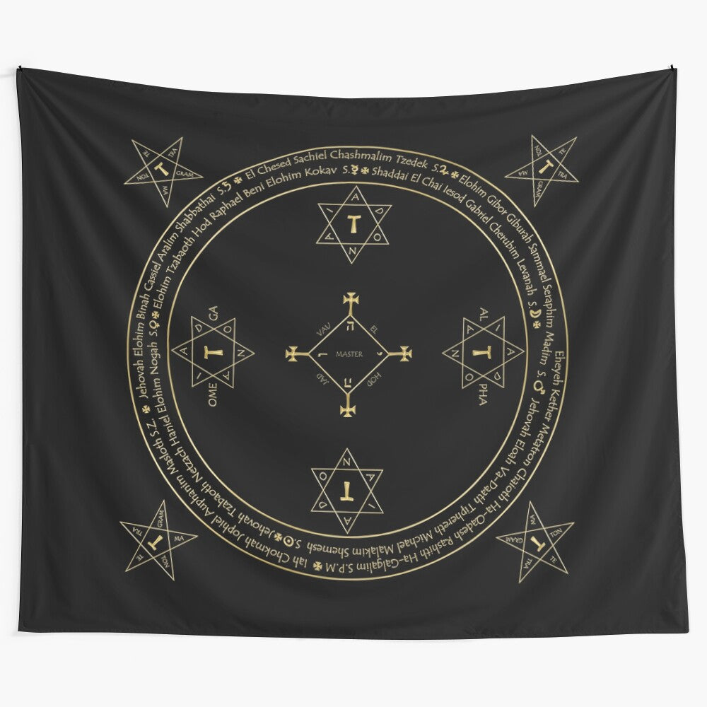 Goetic magic circle tapestry with gold texture design