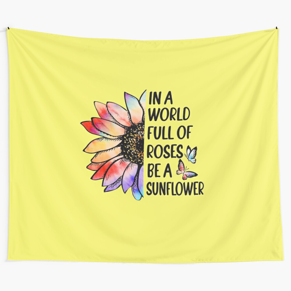 Sunflower tapestry with vibrant yellow flowers and green leaves