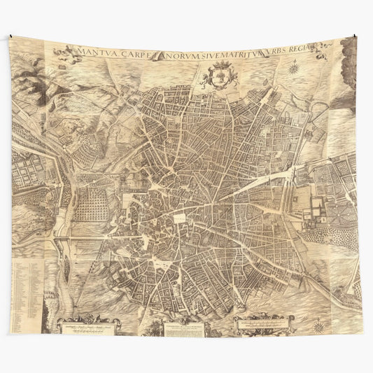 Vintage 1656 Madrid City Map Tapestry