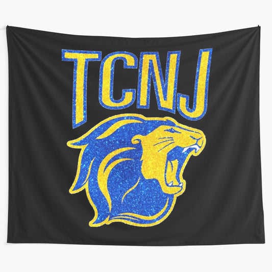 TCNJ logo tapestry featuring the college's name and mascot