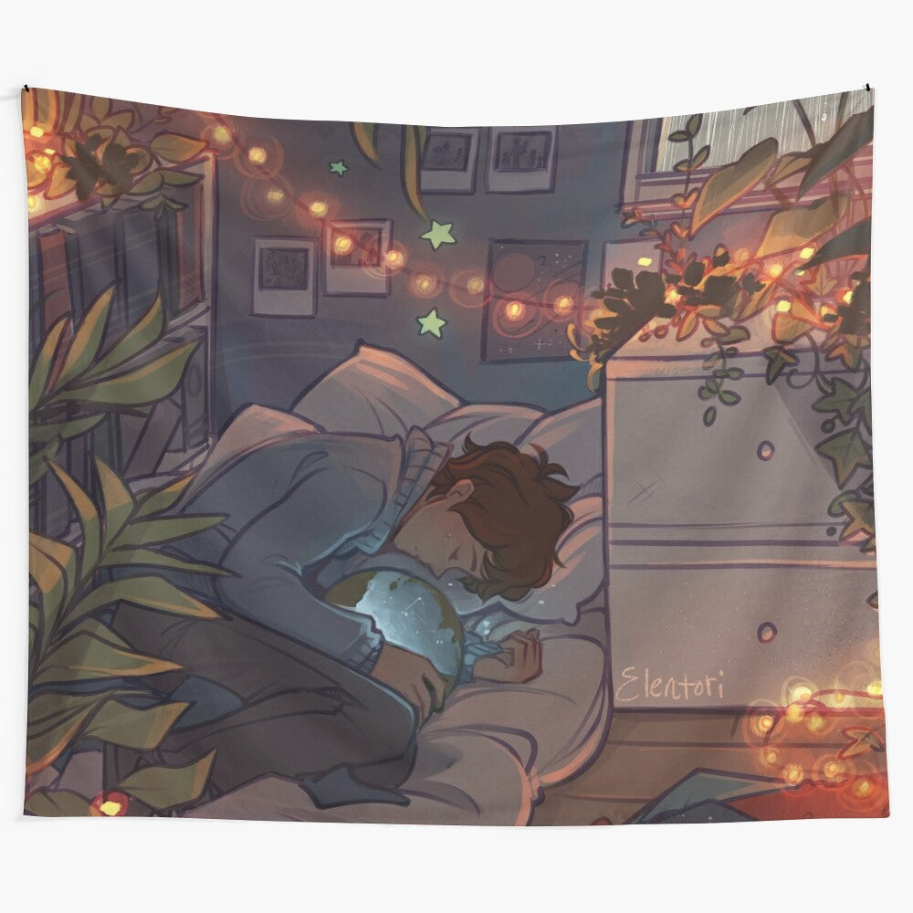 Voltron-inspired blue lips design wall tapestry featuring characters Lance and Elentori