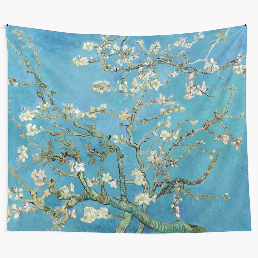 Vintage almond blossom tapestry inspired by the iconic impressionist painting of Vincent van Gogh