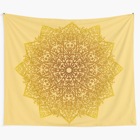 Colorful round tapestry with abstract floral and sunshine pattern